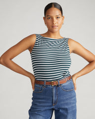 Noyack Breton Stripe Boatneck Tank - Deep Sea/White Stripe