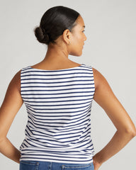 Noyack Breton Stripe Boatneck Tank - White/Cenote Stripe