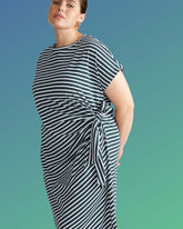 Crescent Breton Stripe Knot Dress - Deep Sea/White Stripe