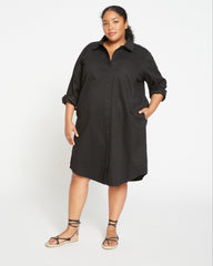 Kelly Stretch Cotton Twill Shirtdress - Black