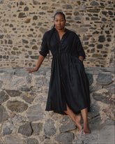 Paros Drawstring Linen Blend Shirtdress - Black