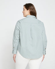 Elbe Popover Stretch Poplin Shirt Classic Fit - Sage/White Stripe
