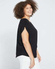 Helena Divine Jersey Gathered Tee - Black