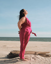Matilda Linen Blend Jumpsuit - Cerise