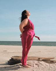 Matilda Linen Blend Jumpsuit - Cerise