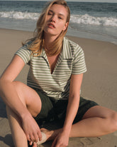 Cecile Breton Stripe Polo - Sage/Ecru Stripe