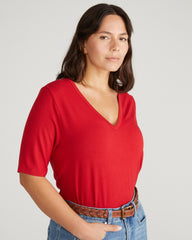 Lily Liquid Jersey V-Neck Stovepipe Tee - New York Red