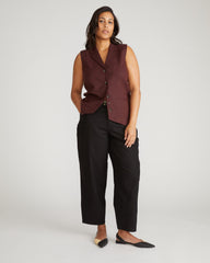 Lou Barrel Leg Linen Blend Pants - Black