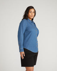 Minimalist Stretch Cotton Chambray Shirt - Orion Blue