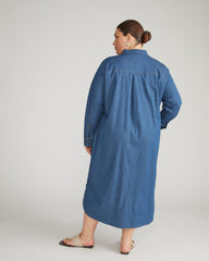 Odeon Stretch Cotton Chambray Shirtdress - Orion Blue