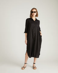 Odeon Linen Blend Shirtdress - Black