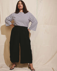 Palazzo Cargo Linen Blend Pant - Black