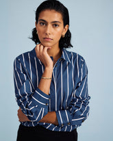 Elbe Stretch Poplin Shirt Classic Fit - Ensign Blue/White Stripe