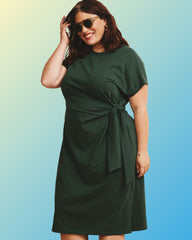 Crescent Breton Stripe Knot Dress - Solid Conifer