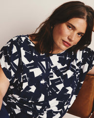 Helena Divine Jersey Gathered Tee - Navy Santiago Print