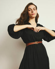 Sorrento Linen Blend Midi Dress - Black