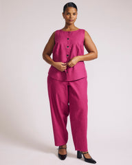 Tamsin Stretch Linen Blend Vest - Hyper Pink