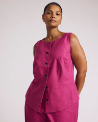 Tamsin Stretch Linen Blend Vest - Hyper Pink