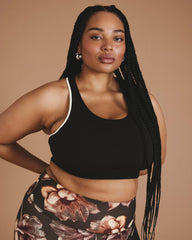 Next-to-Naked Racerback Sports Bra - Deep Brown/Dove Wing Trim