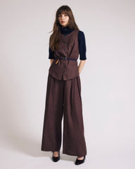 Palais Stretch Linen Blend Wide Leg Pant - Sophisticated Brown