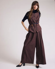 Tamsin Stretch Linen Blend Vest - Sophisticated Brown
