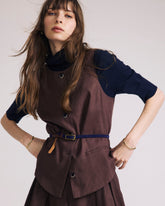 Tamsin Stretch Linen Blend Vest - Sophisticated Brown
