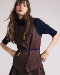 Tamsin Stretch Linen Blend Vest - Sophisticated Brown