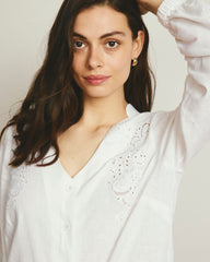 Frances Embroidered Linen Blend Blouse - White