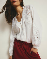 Frances Embroidered Linen Blend Blouse - White