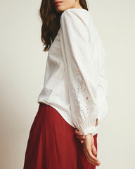 Frances Embroidered Linen Blend Blouse - White