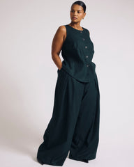 Tamsin Stretch Linen Blend Vest - Forest Green
