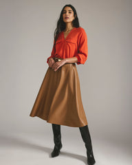 Cooling Stretch Cupro Button-Down Blouse - Orange Flame