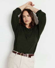 Joan Liquid Jersey Long Sleeve Top - Coratina Green