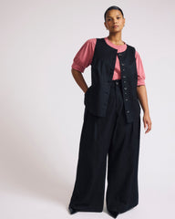 Palais Stretch Linen Blend Wide Leg Pant - Black