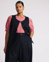 Tamsin Stretch Linen Blend Vest - Black