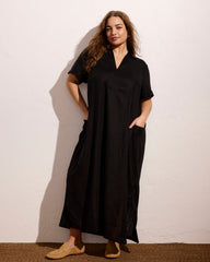 Padma Polo Neck Linen Blend Dress - Black