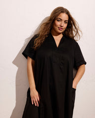 Padma Polo Neck Linen Blend Dress - Black