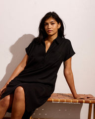 Sunshine Linen Blend Polo Dress - Black