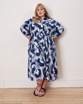 Paros Drawstring Linen Blend Shirtdress - Blue Pressed Flower Print