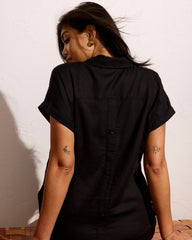 Sunshine Linen Blend Polo Dress - Black