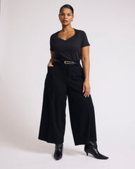Cropped Wide Leg Ponte Pants - Black