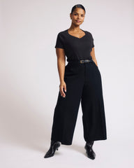 Cropped Wide Leg Ponte Pants - Black