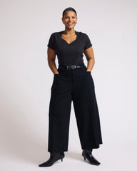 Cropped Wide Leg Ponte Pants - Black