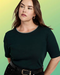 Classic Ribbed Tee - Forest Green/Striped Trim