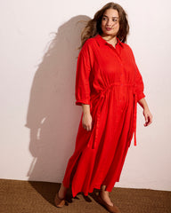 Paros Drawstring Linen Blend Shirtdress - Shoreline Sunset