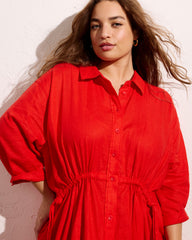 Paros Drawstring Linen Blend Shirtdress - Shoreline Sunset