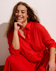 Paros Drawstring Linen Blend Shirtdress - Shoreline Sunset