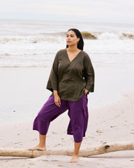 Elio V-Neck Linen Blend Top - Camo