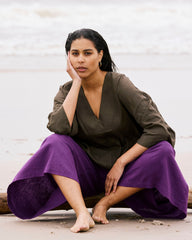 Elio V-Neck Linen Blend Top - Camo