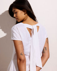 Louvre Bow Back Linen Blend Dress - Bright White